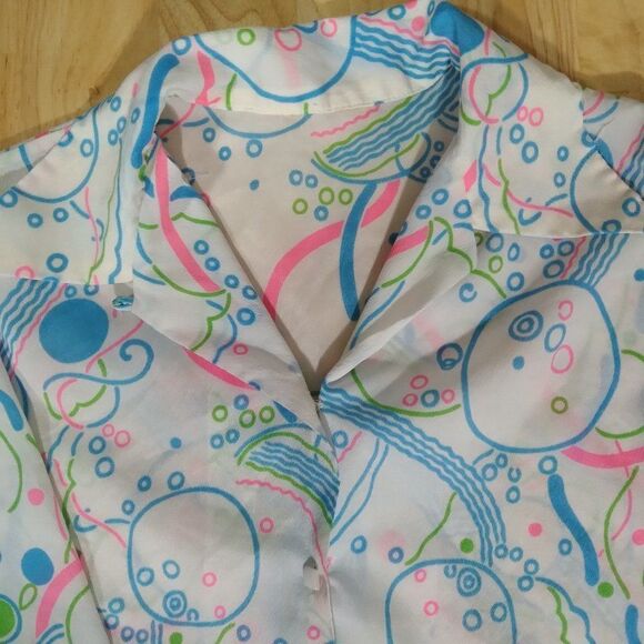 Vintage Neon Abstract Geometric Button Down Disco Shirt - Picture 1 of 6